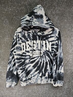 Monument DESTIN, FL Tie Dye Hoodie, Cotton Blend, Black White, Size Medium